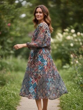 Espresso AZTEC Southwestern Flowing Dress VIBRANT COLORS 1X